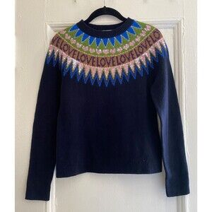 Brooks Brothers Red Fleece Sweater XS Merino Wool Fair Isle LOVE Motif Nordic